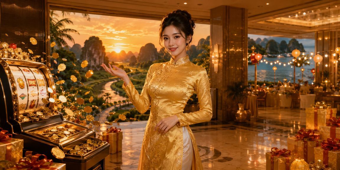 Người dùng tại Ninh Bình chơi slot game trên điện thoại với phong cảnh thiên nhiên xung quanh